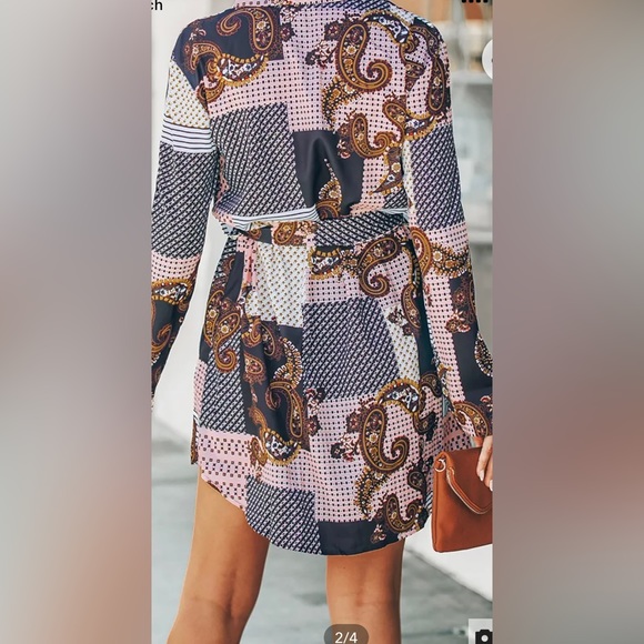 Cupshe color block shirt dress size XL. Worn one time. Button down with belt. - Picture 2 of 3